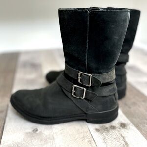 UGG Australia Lorna Black Leather Lined Winter Boots Size 7.5